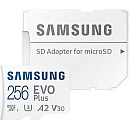 Micro SecureDigital 256GB Samsung Class 10, A2, V30, UHS-I (U3), R 130 МБ/с, <MB-MC256KA/APC/EU адаптер на SD