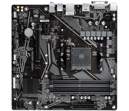 GIGABYTE A520M DS3H, AM4, A520, 4*DDR4, 4*SATA, 1*M.2, 4*USB 3.2, 2*USB 2.0, 1*PCIx16, 2*PCIx1, DP+HDMI+DVI-D, mATX