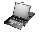 Консоль AMK808-19CBRUD, монтаж в 19'' стойку, 1U, дисплей 19'' LCD, single rail, набор кабелей 8 x 1.8 м VGA/KB/Mouse PS/2 и USB, KVM переключатель н