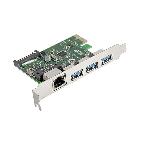 Контроллер Exegate EX283714RUS сетевой EXE-361 PCI-E 2.0, 3*USB3.0 ext + LAN UTP 1000Mbps, раз.доп.пит.OEM)