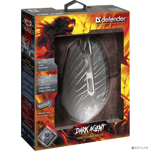 Проводная игровая мышь Defender Dark Agent GM-590L 6 кнопок,12800dpi [52590]