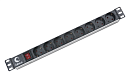 Cabeus PDU-8P Блок евророзеток для 19" шкафов, горизонтальный, 8 розеток, 10 A, выключатель, гнездо под шнур, алюминиевый корпус