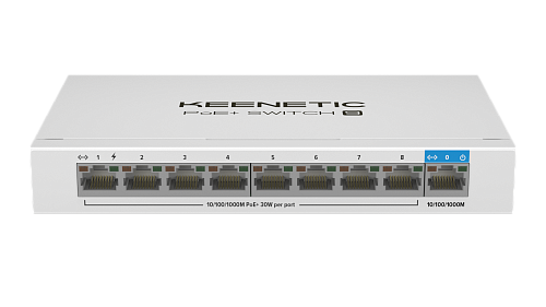 Коммутатор Keenetic PoE+ коммутатор/ 9-портовый гигабитный с 8 портами PoE+ и бюджетом мощности 120 Вт 802.3af/at металлический корпус для настольного или