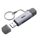 Кардридер  Netac Flash card reader WK13, USB3.0+Type-C to mSD/SD, Grey (repl. NT09WK13-30GR) (незначительное повреждение коробки)