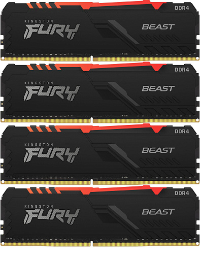 Память оперативная/ Kingston 128GB 3200MT/s DDR4 CL16 DIMM (Kit of 4) FURY Beast RGB