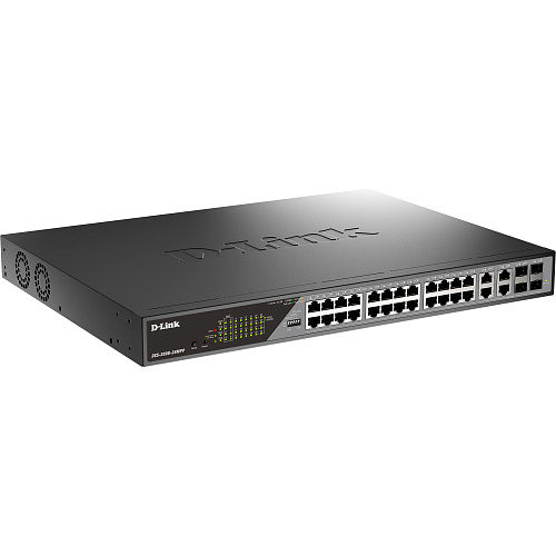 Коммутатор D-LINK Сетевой коммутатор/ Smart L2 Surveillance Switch 24х1000Base-T PoE (8 PoE ports 802.3bt 90W), 4xCombo 1000Base-T PoE/SFP, PoE Budget 518W, Long-range