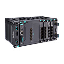 Модульный управляемый коммутатор 3 уровня с 4 встроенными слотами SFP+ 10GE, 4 слотами для установки 4-портовых модулей FE/GE (до 16 портов) и 2 слота