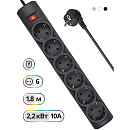 Сетевой фильтр DFS 151 1,8 м, черный, 6 розеток DEFENDER