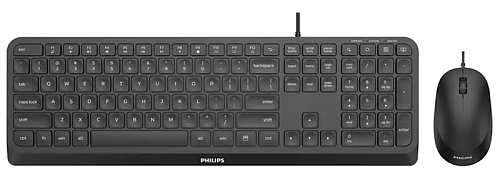Philips Проводной Комплект SPT6207B(Клавиатура SPK6207B+Мышь SPK7207B) USB 2.0 104 клав/3 кнопки 1000dpi, русская заводская раскладка, чёрный