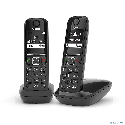 gigaset [l36852-h2816-s301] as690(a) duo р/телефон dect rus черный (труб. в компл.:2шт) аон