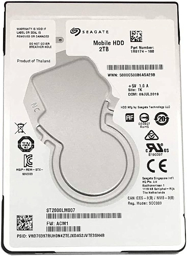 Жесткий диск/ HDD Seagate SATA 2Tb 2.5" Mobile 7mm 5400 RPM 128Mb 1 year warranty (replacement ST2000LM015, WD20SPZX)