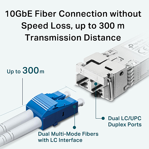 Трансивер/ 10G SFP+ Module, LC connector, 50/125um or 62.5/125um Multi-mode, 850nm wavelength, distance up to 300m.