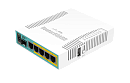 MikroTik hEX PoE with 800MHz CPU, 128MB RAM, 5x Gigabit LAN (four with PoE out), SFP, USB, RouterOS L4, plastic case and PSU