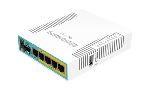 Маршрутизатор MIKROTIK hEX PoE with 800MHz CPU, 128MB RAM, 5x Gigabit LAN (four with PoE out), SFP, USB, RouterOS L4, plastic case and PSU