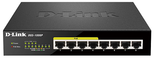 Коммутатор D-LINK Unmanaged Switch 8x1000Base-T (4x1000Base-T PoE), PoE Budget 80W, metal case