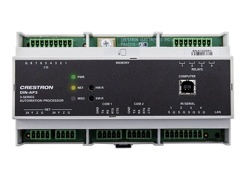 Процессор управления Crestron [DIN-AP3] Крепление на din рейку, 256MB RAM / 2 GB Flash, 8 универсальных портов, 4 реле, 2 RS232, 8 ик.
