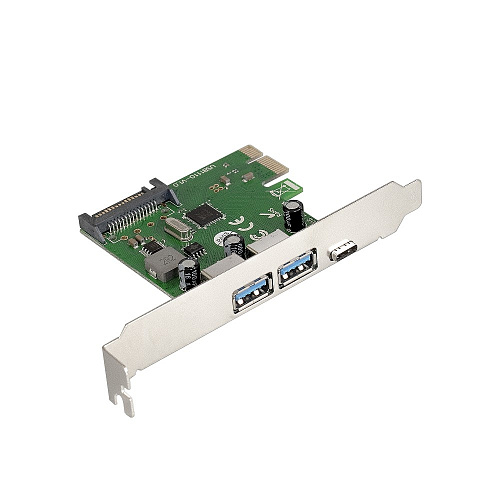 Контроллер Exegate EX283719RUS EXE-323 PCI-E 2.0, 2*USB3.0 ext + 1*Type-C, разъем доп.питания (OEM)