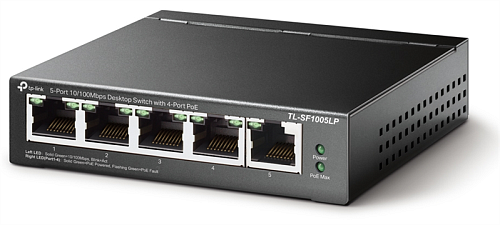 Коммутатор TP-Link TL-SF1005LP, 5-портовый 10/100 Мбит/с неуправляемый с 4 портами PoE, металлический корпус, бюджет PoE — 41 Вт.