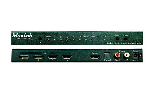 Коммутатор MuxLab [500437] [500437] [500437] 4х1 HDMI с деэмбедером аудио, HDMI 2.0 4K/60