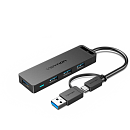 Vention 4-Port USB 3.0 Hub with Type C & USB 3.0 2-in-1 Interface and Power Supply 0.15M ABS Type