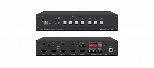 Коммутатор Kramer Electronics [VS-411UHD] 4х1 HDMI и аналогового аудио с автоматическим переключением; коммутация по наличию сигнала, поддержка 4K60 4