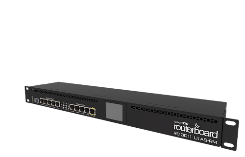 Маршрутизатор MIKROTIK RouterBOARD 3011UiAS with Dual core 1.4GHz ARM CPU, 1GB RAM, 10xGbit LAN, 1xSFP port, RouterOS L5, 1U rackmount case, LCD panel