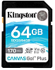 kingston secure digital flash card 64gb sdxc canvas go plus 170r c10 uhs-i u3 v30