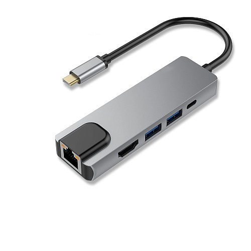 Корпус Bion Expert Bion Мульти переходник USB Type-C - USB Type-C/2*USB-A 3.0/HDMI/RJ-45 1000мб/с, 60W, алюминиевый , длинна кабеля 10 см [BXP-A-USBC-MULTI-03]