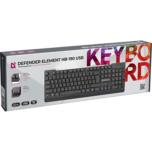 Defender Клавиатура Element HB-190 USB RU [45191] {Проводная,черный,полноразмерная}