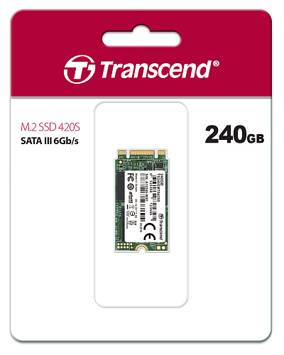 Твердотельный накопитель/ Transcend SSD 420S, 240GB, M.2(22x42mm), SATA3, 3D TLC, R/W 500/430MB/s, IOPs 40 000/75 000, TBW 80, DWPD 0.3 (3 года)