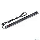 Cabeus PDU-12P-2EU Блок евророзеток для 19" шкафов, 12 розеток, 16 A, выключатель, шнур 2м, алюминиевый корпус, немецкий стандарт