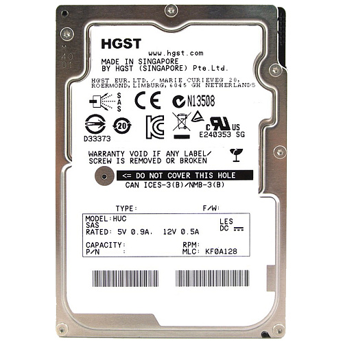 Жесткий диск WD Жесткий диск/ HDD HGST SAS Server 300Gb 2.5'' Ultrastar 10K rpm 12Gb/s 128Mb 1 year warranty (replacement AL15SEB030N, AL14SEB030N, ST300MM0048)