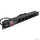 Exegate EX280834RUS Блок розеток ExeGate ServerPro PDU-19H609 Al-6S-C14-2, 19",1U,алюм, 6Schuko, кабель с C14 2м, SPD1