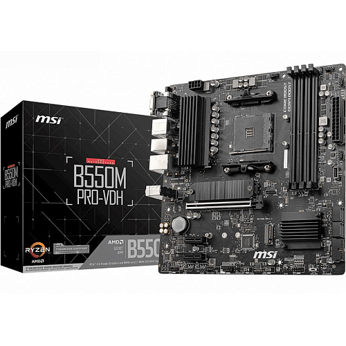 Материнская плата MSI B550M PRO-VDH B550, AM4, 4*DDR4, 1*PCIEx16, 2*PCIEx1, 2*M.2, 1*TypeC, , 6*USB3.2Gen1, 6*USB2.0, 4*SATA3.0, 1G, VGA, DP, HDMI, M-