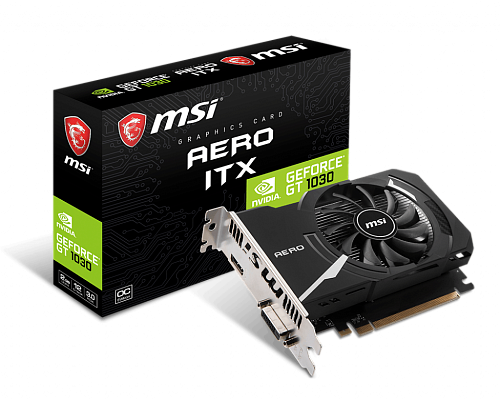Видеокарта/ VGA MSI NVIDIA GeForce GT 1030 AERO ITX 2GD4 OC 2GB, DDR4/64-bit, PCIe 3.0, 1xDVI-D, 1xHDMI 2.0, 2-slot