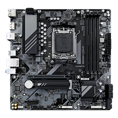 Материнская плата GIGABYTE B650M D3HP, AM5, B650, 4*DDR5, 4*SATA, 2*M.2, 3*USB 3.2, 2*USB 2.0, Type-C, 1*PCIx16, 1*PCIx1, 2*DP+HDMI, mATX