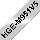 Brother HGeM951V5: лента для печати наклеек черным на матовом серебристом фоне, 24 мм, 5 шт