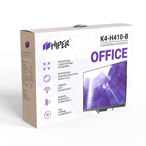 платформа моноблока/ AIO HIPER Office HO-K4-H410-B, 23.8''display IPS (1920x1080), m/b INTEL H410, no CPU, no RAM(DDR4 SO-DIMM 2400 МГц), no HDD, w