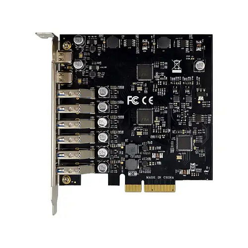 Контроллер ORIENT AM-U3142PE-6A2C, PCI-Ex4 v3.0, USB 3.2 Gen2, скорость до 10 Гбит/с, 8-port ext (6xType-A + 2xType-C), ASM3142+VL820-Q8 chipset, Self