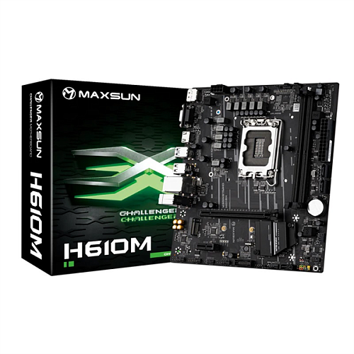 Материнская плата MAXSUN MS-Challenger H610M, LGA1700, H610, 2*DDR4, 3*SATA3, M.2, 2*USB 3.2, 4*USB 2.0, 1*PCIEx16, 1*PCIEx1, VGA+HDMI+DP, mATX