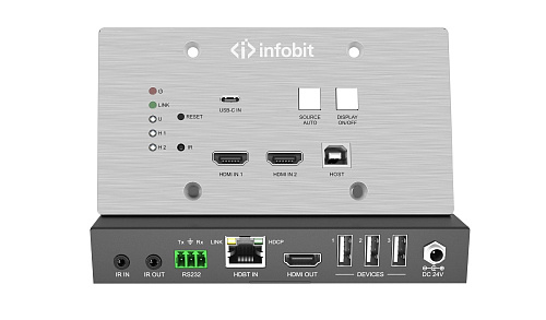 Комплект настенной панели HDBaseT Infobit [WP301-Kit] (комплект для передачи и приема), HDMI 2.0 18 Гбит/с, 70 м для 1080p, 40 м для 4K/60 Гц, HDCP2.2