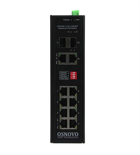 Промышленный PoE коммутатор Gigabit Ethernet OSNOVO SW-80822/IR Промышленный PoE коммутатор Gigabit Ethernet на 10 портов. Порты: 2 x GE (10/100/1000B