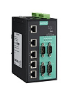 4-портовый преобразователь RS-232/422/485 в Ethernet cо встроенным Ethernet-коммутатором, с расширенным диапазоном температур