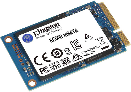 Твердотельный накопитель/ Kingston SSD KC600, 1024GB, mSATA, SATA3, 3D TLC, R/W 550/520MB/s, IOPs 90 000/80 000, DRAM buffer 1024MB, TBW 600, DWPD