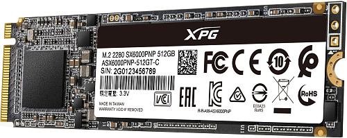 Твердотельный накопитель/ ADATA SSD SX6000Pro, 512GB, M.2(22x80mm), NVMe 1.3, PCIe 3.0 x4, 3D TLC, R/W 2100/1400MB/s, IOPs 250 000/240 000, TBW 300,