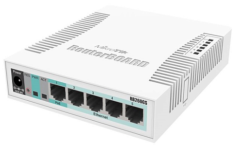 Коммутатор MikroTik RB260GS with 5 Gigabit ports and SFP cage, SwOS, plastic case, PSU