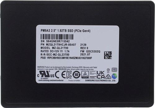 SSD Samsung жесткий диск PCIE 1.92TB TLC PM9A3 MZQL21T9HCJR-00A07
