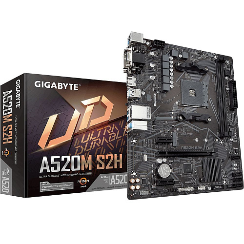 Материнская плата Gigabyte A520M S2H, Socket AM4, AMD A520, 2xDDR4-3200, D-SUB+DVI-D+HDMI, 1xPCI-Ex16, 2xPCI-Ex1, 4xSATA3(RAID 0/1/10), 1xM.2, 8 Ch Au