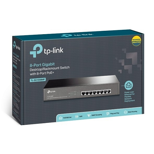 Коммутатор TP-Link SMB TP-Link TL-SG1008MP с 8 гигабитными портами PoE+ для размещения на столе или в стойке