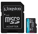 Kingston Micro Secure Digital Flash Card 64GB microSDXC Canvas Go Plus 170R A2 U3 V30 Card + ADP